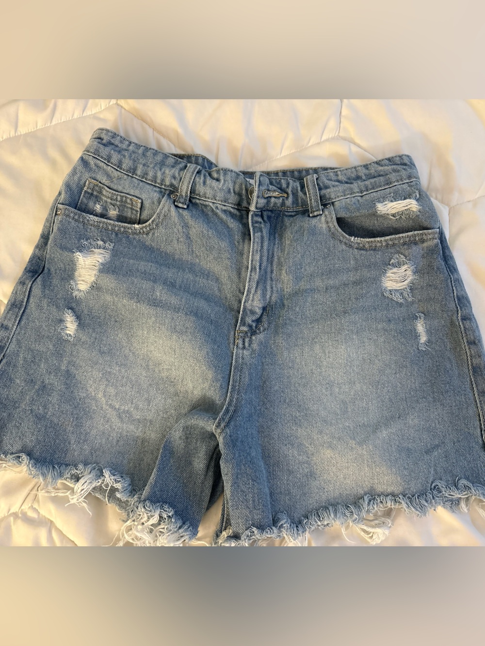 Light Wash Distressed Denim Cutoff Shorts